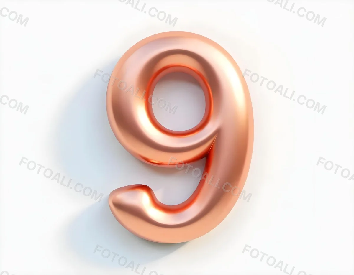 A Metallic Rose Gold Number Nine With Rounded Edges Casting A Soft Shadow On A Plain White Background Clean And Minimalist Design 3 D827