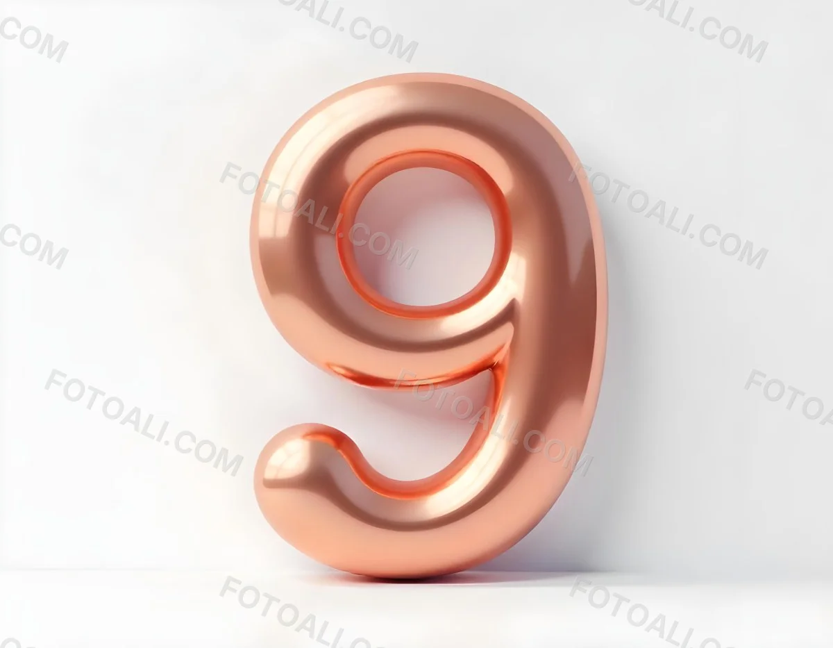 A Metallic Rose Gold Number Nine With Rounded Edges Casting A Soft Shadow On A Plain White Background Clean And Minimalist Design 37 7b63