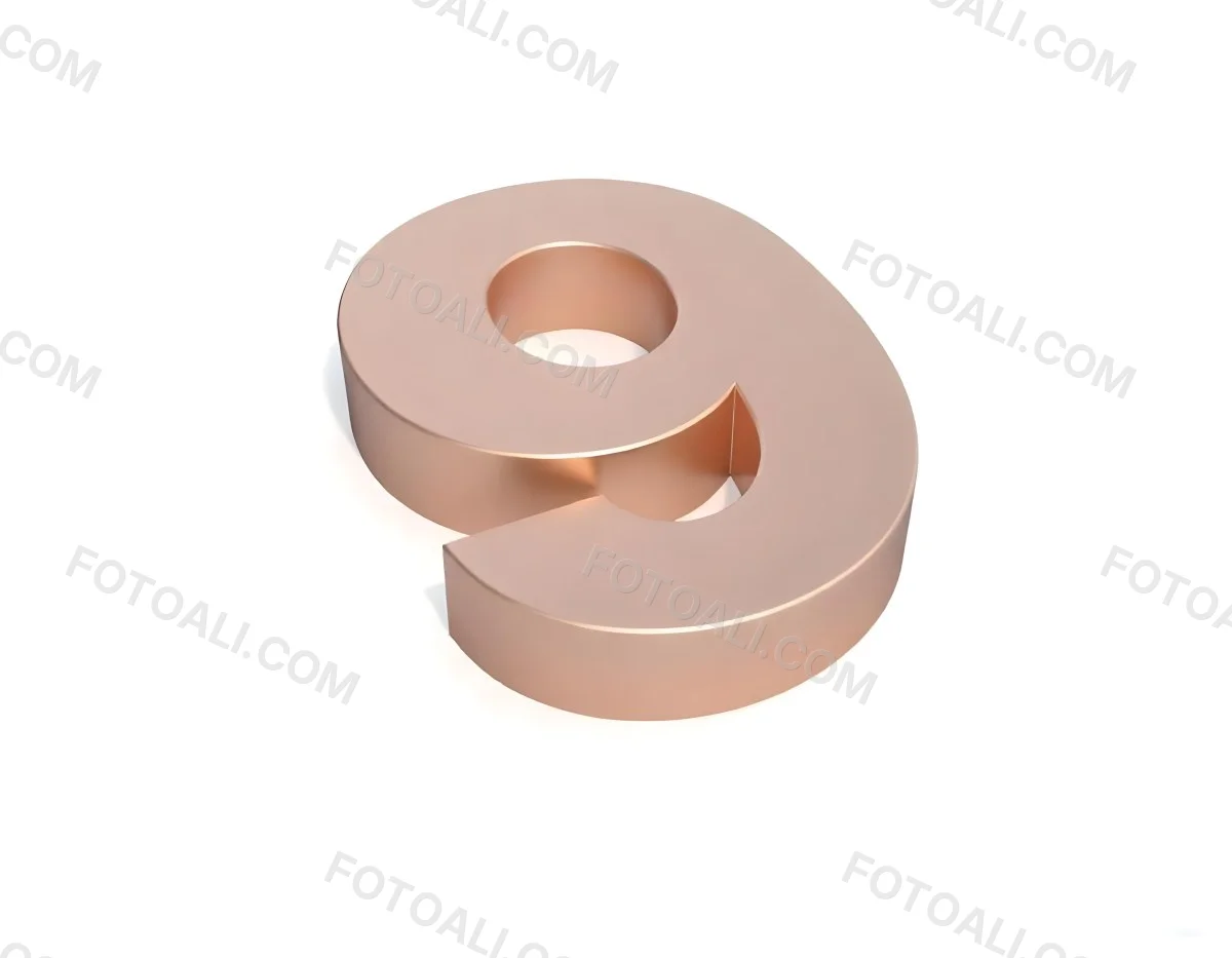 A Metallic Rose Gold Number Nine With Rounded Edges Casting A Soft Shadow On A Plain White Background Clean And Minimalist Design 4 859e