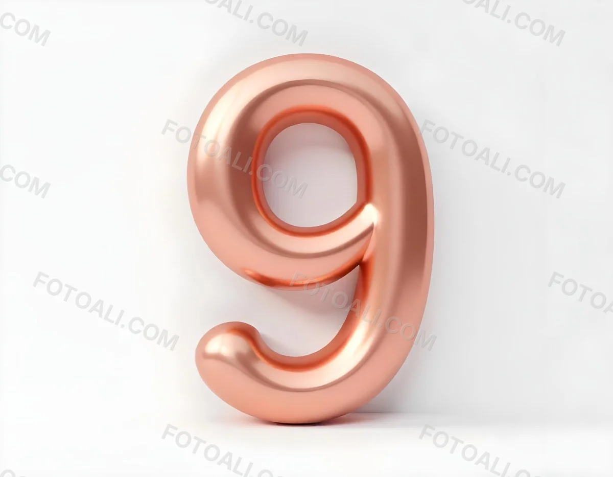 A Metallic Rose Gold Number Nine With Rounded Edges Casting A Soft Shadow On A Plain White Background Clean And Minimalist Design 40 4fde