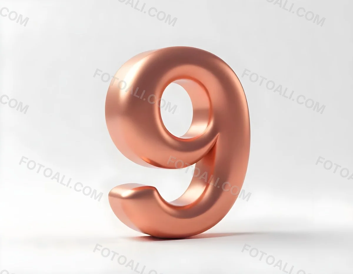 A Metallic Rose Gold Number Nine With Rounded Edges Casting A Soft Shadow On A Plain White Background Clean And Minimalist Design 41 6369