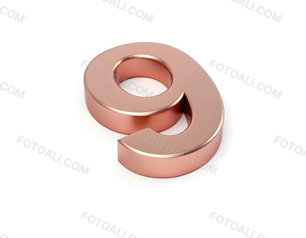 A Metallic Rose Gold Number Nine With Rounded Edges Casting A Soft Shadow On A Plain White Background Clean And Minimalist Design 43 4337