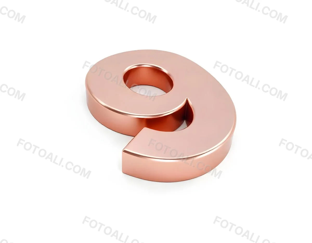 A Metallic Rose Gold Number Nine With Rounded Edges Casting A Soft Shadow On A Plain White Background Clean And Minimalist Design 7 C822