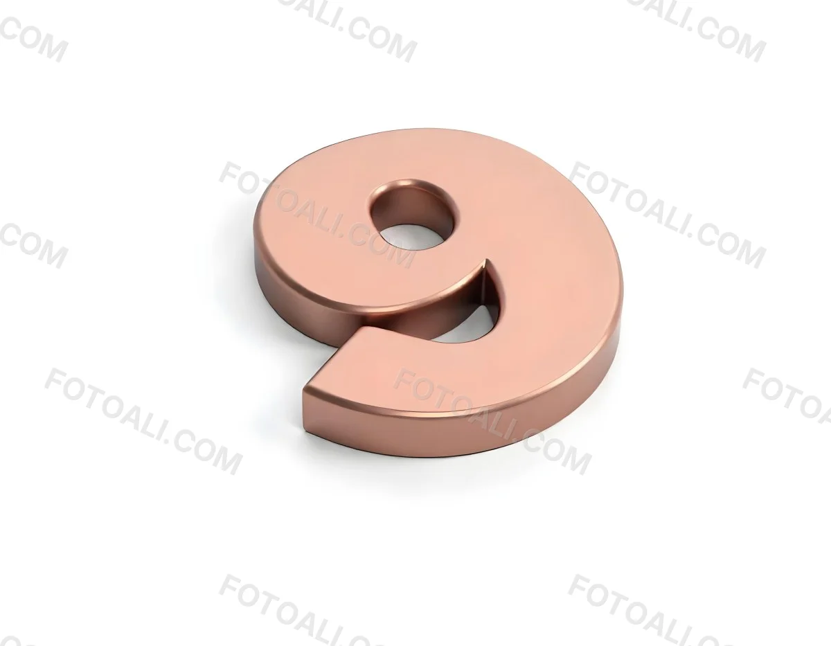 A Metallic Rose Gold Number Nine With Rounded Edges Casting A Soft Shadow On A Plain White Background Clean And Minimalist Design 9 Ace7