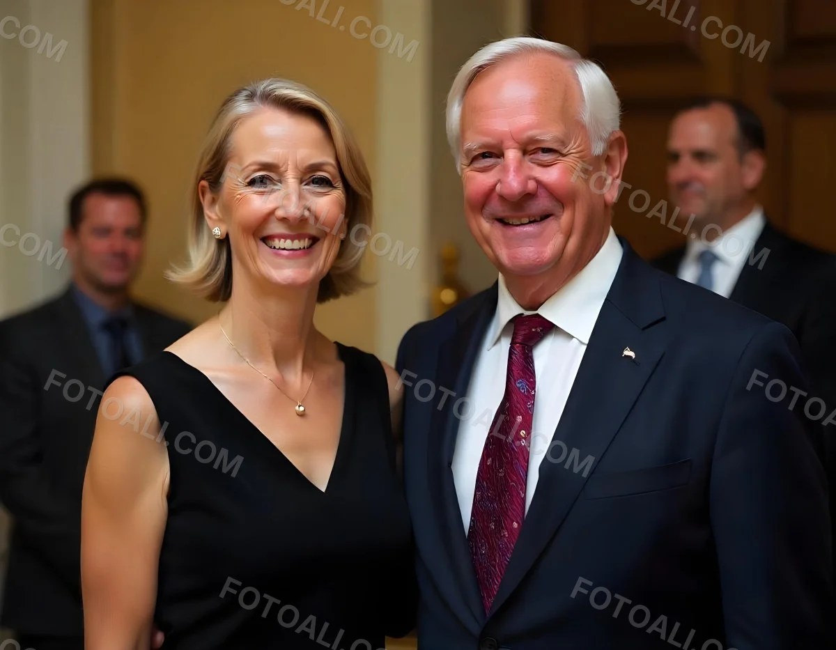 A Middle Aged Caucasian Woman With Short Blonde Hair And A Middle Aged Caucasian Man With Gray Hair And Glasses Both Smiling And Dressed Formally 5 7d14