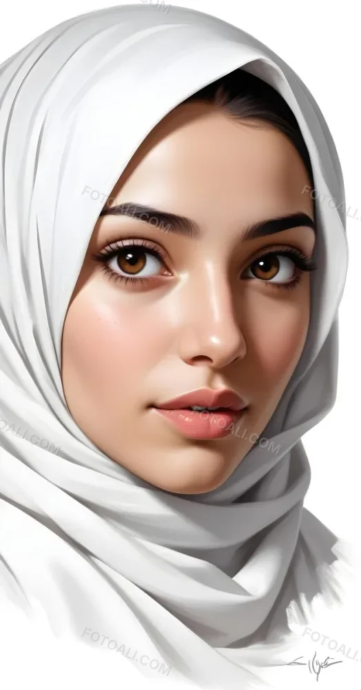 A Middle Eastern Woman 22 Years Old Light Skin Brown Eyes Wearing A White Hijab In A White Background 29 7679