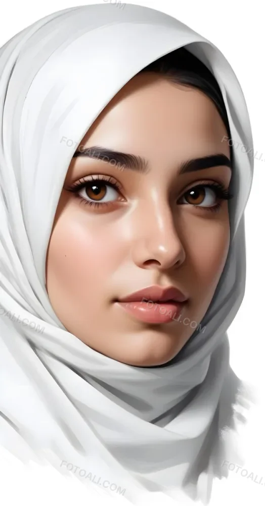 A Middle Eastern Woman 22 Years Old Light Skin Brown Eyes Wearing A White Hijab In A White Background 48 9f54