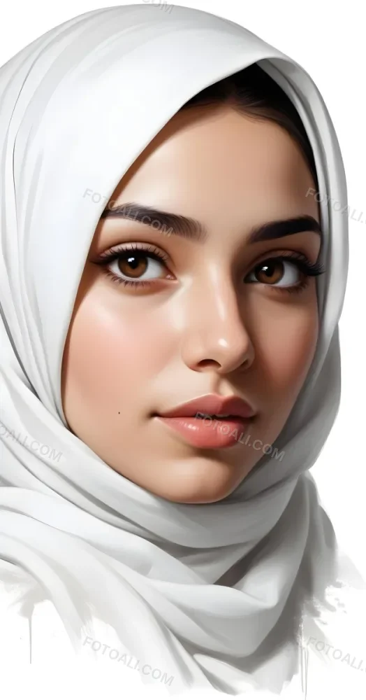 A Middle Eastern Woman 22 Years Old Light Skin Brown Eyes Wearing A White Hijab In A White Background 5 B823