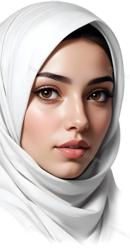 A Middle Eastern Woman 22 Years Old Light Skin Brown Eyes Wearing A White Hijab In A White Background 51 5768