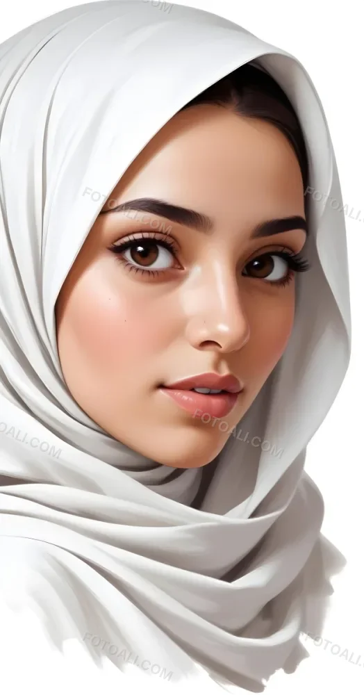 A Middle Eastern Woman 22 Years Old Light Skin Brown Eyes Wearing A White Hijab In A White Background 8 0862
