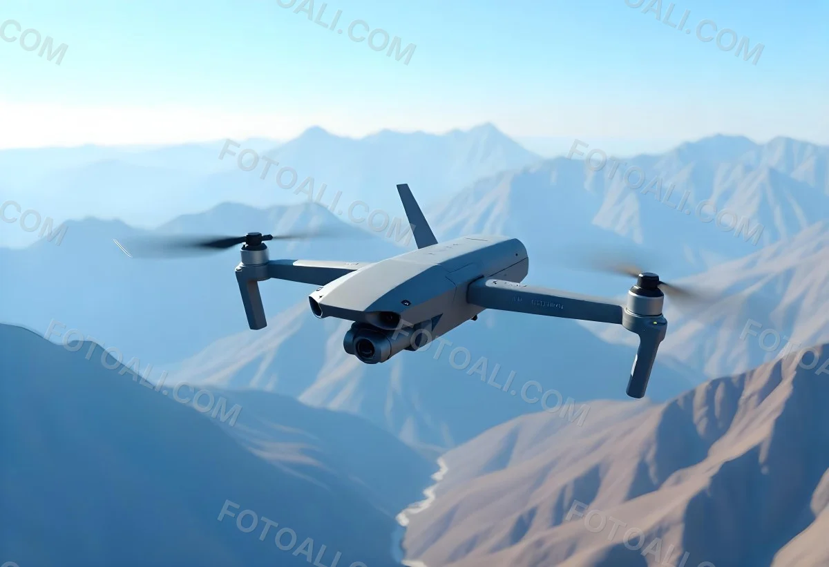 A Military Drone Flying Over A Mountainous Landscape Clear Blue Sky Aerial Perspective Sharp Focus Natural Lighting Daytime High Altitude Surveillance Mission Advanced Technology Unmanned Aircraft 1 4b9c