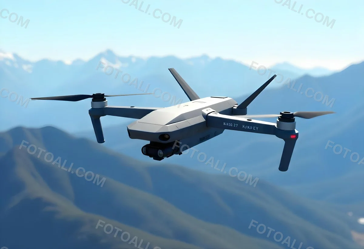 A Military Drone Flying Over A Mountainous Landscape Clear Blue Sky Aerial Perspective Sharp Focus Natural Lighting Daytime High Altitude Surveillance Mission Advanced Technology Unmanned Aircraft 19 Ad86
