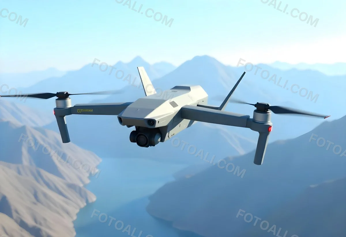 A Military Drone Flying Over A Mountainous Landscape Clear Blue Sky Aerial Perspective Sharp Focus Natural Lighting Daytime High Altitude Surveillance Mission Advanced Technology Unmanned Aircraft 2 Abca