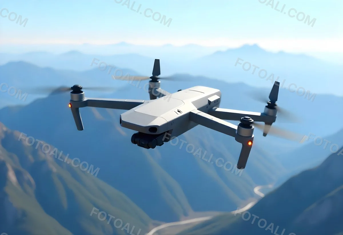 A Military Drone Flying Over A Mountainous Landscape Clear Blue Sky Aerial Perspective Sharp Focus Natural Lighting Daytime High Altitude Surveillance Mission Advanced Technology Unmanned Aircraft 20 74b1