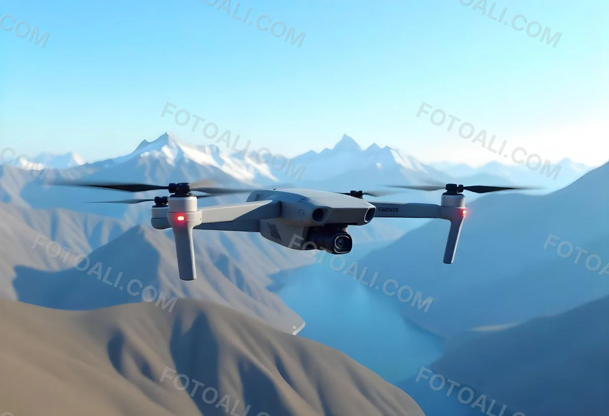 A Military Drone Flying Over A Mountainous Landscape Clear Blue Sky Aerial Perspective Sharp Focus Natural Lighting Daytime High Altitude Surveillance Mission Advanced Technology Unmanned Aircraft 23 D43f