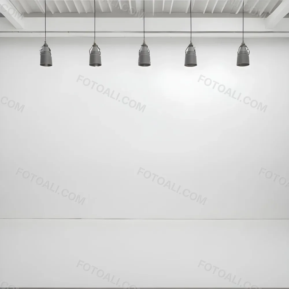 A Minimalist White Room With A High Ceiling And Hanging Pendant Lights 13 5126