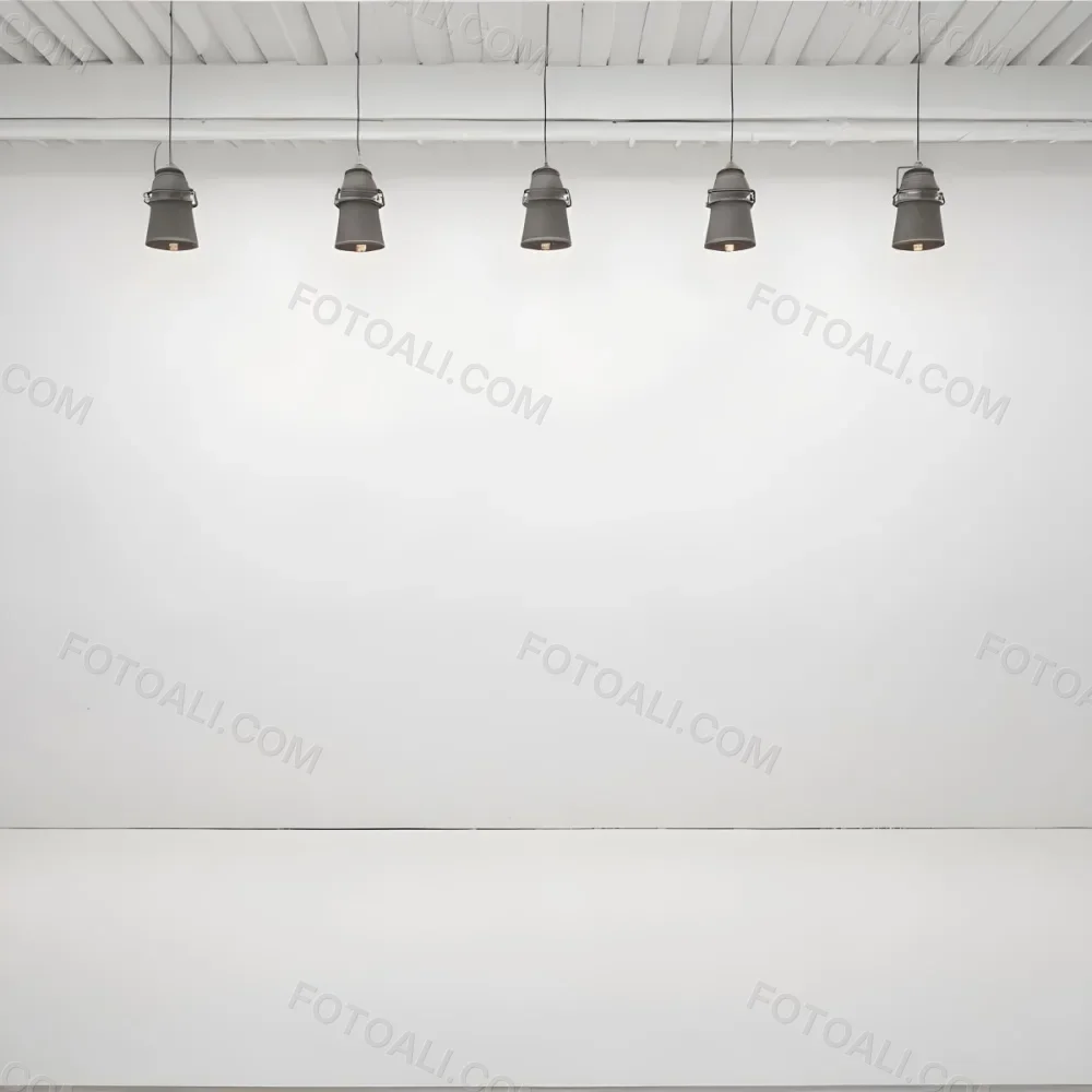 A Minimalist White Room With A High Ceiling And Hanging Pendant Lights 52 Ec33