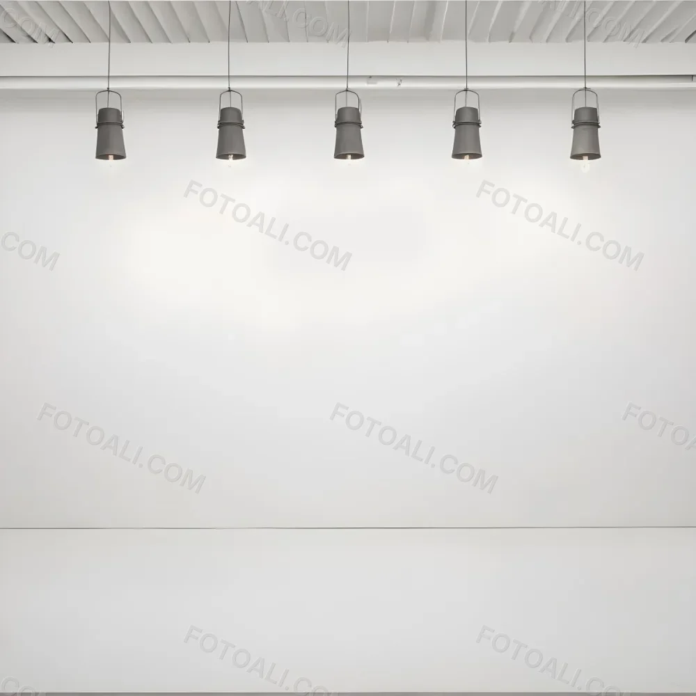 A Minimalist White Room With A High Ceiling And Hanging Pendant Lights 56 C74f