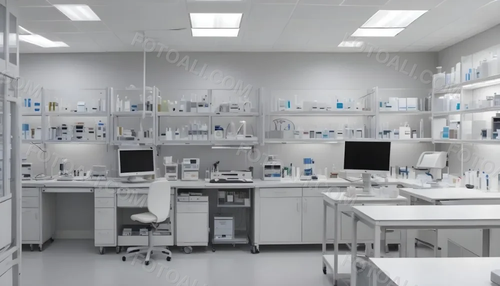 A Modern Laboratory Interior Featuring Multiple Workstations Storage Cabinets And Scientific Equipment The Space Is Well Lit With Overhead Fluorescent Lights And The Walls Are A Combination Of White And Light Gra 10 28f9