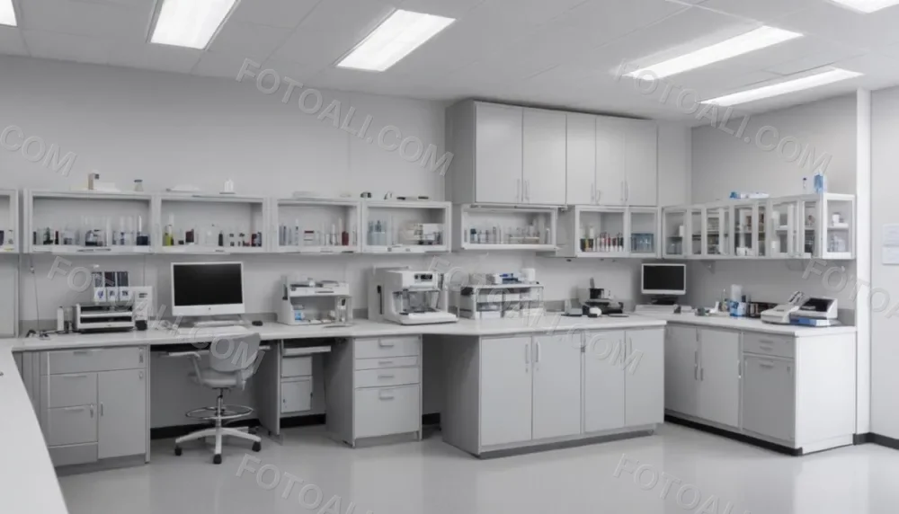 A Modern Laboratory Interior Featuring Multiple Workstations Storage Cabinets And Scientific Equipment The Space Is Well Lit With Overhead Fluorescent Lights And The Walls Are A Combination Of White And Light Gra 5 A5c1