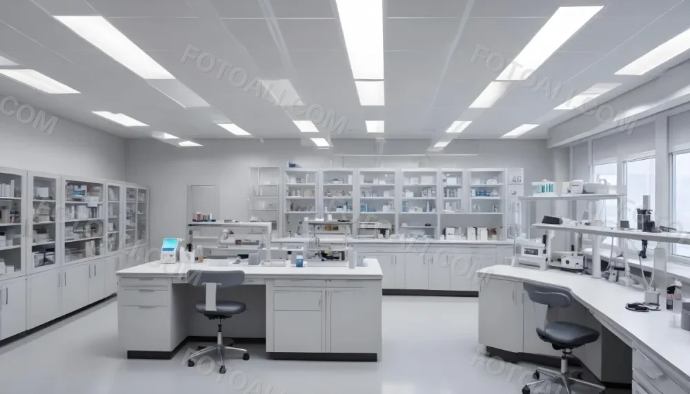 A Modern Laboratory Interior Featuring Multiple Workstations Storage Cabinets And Scientific Equipment The Space Is Well Lit With Overhead Fluorescent Lights And The Walls Are A Combination Of White And Light Gra 6 3c1d
