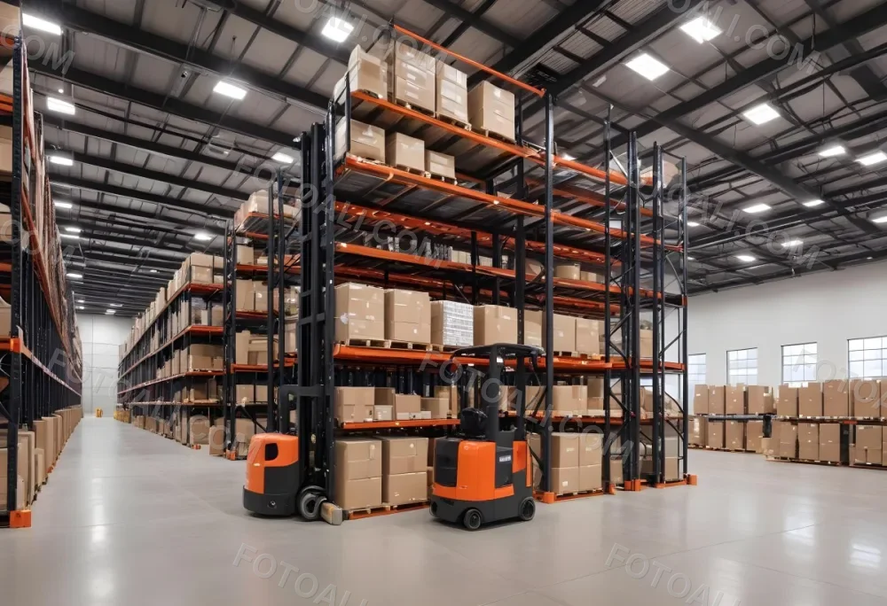 A Modern Warehouse Interior With Industrial Shelving Forklifts And Overhead Lighting 12 8ad5
