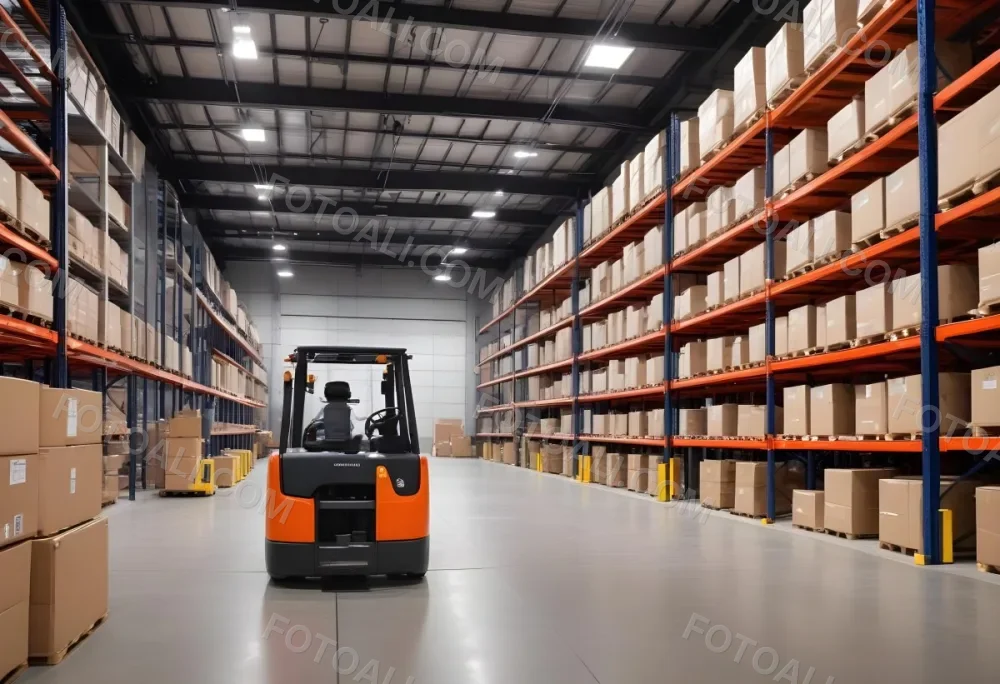 A Modern Warehouse Interior With Industrial Shelving Forklifts And Overhead Lighting 14 0c63