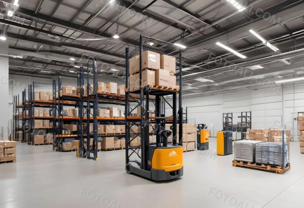 A Modern Warehouse Interior With Industrial Shelving Forklifts And Overhead Lighting 17 6d34