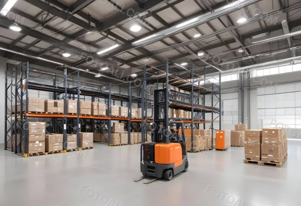 A Modern Warehouse Interior With Industrial Shelving Forklifts And Overhead Lighting 19 18c8