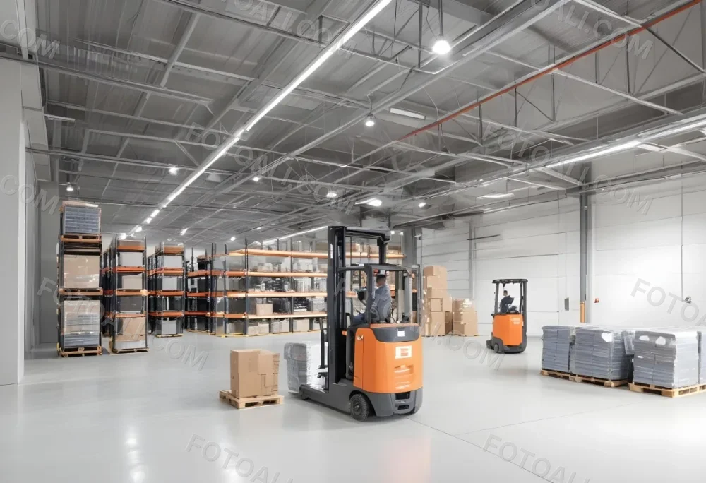 A Modern Warehouse Interior With Industrial Shelving Forklifts And Overhead Lighting 20 2c35
