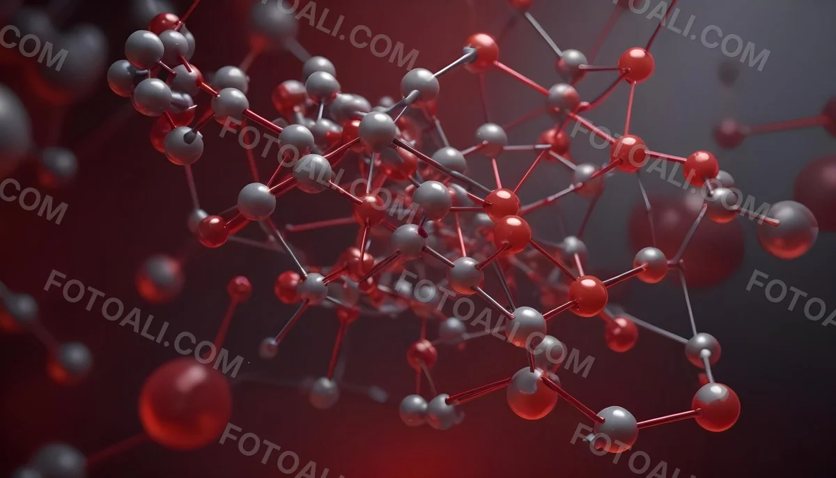 A Molecular Structure With Red And Gray Spheres Connected By Rods Floating In A Red And Dark Background 2 01c3