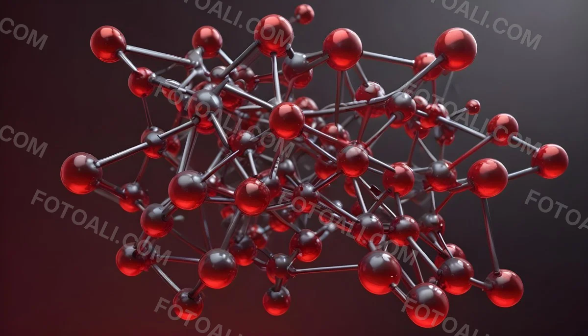 A Molecular Structure With Red And Gray Spheres Connected By Rods Floating In A Red And Dark Background 20 3c71