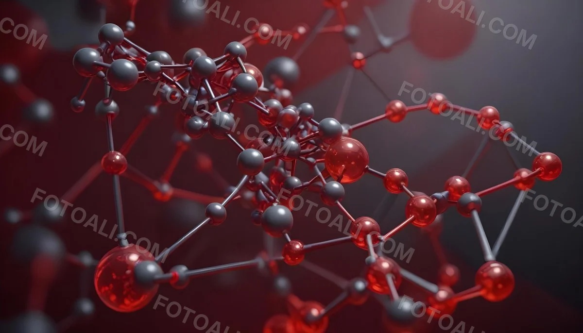 A Molecular Structure With Red And Gray Spheres Connected By Rods Floating In A Red And Dark Background 27 3059