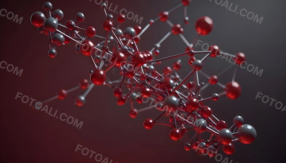 A Molecular Structure With Red And Gray Spheres Connected By Rods Floating In A Red And Dark Background 31 77a4