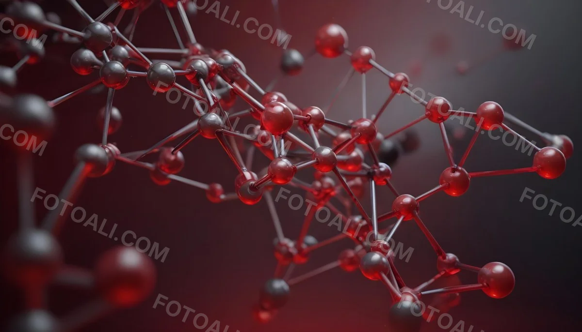 A Molecular Structure With Red And Gray Spheres Connected By Rods Floating In A Red And Dark Background 33 2f22