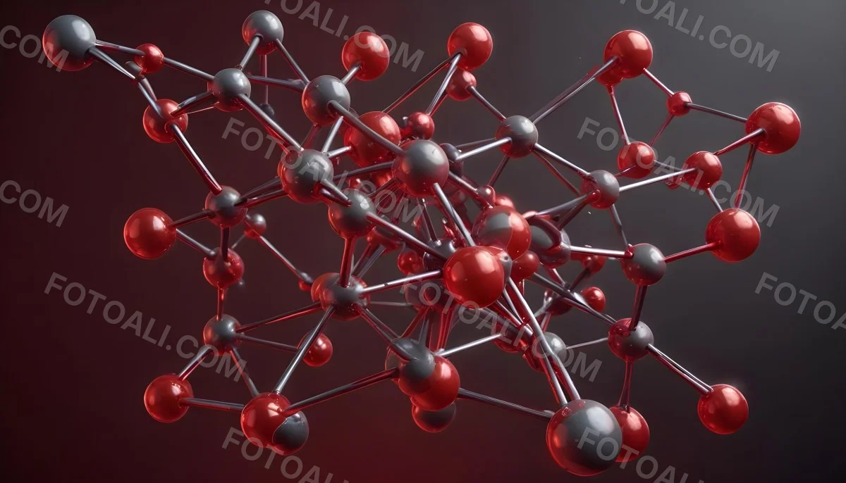 A Molecular Structure With Red And Gray Spheres Connected By Rods Floating In A Red And Dark Background 6 27fa