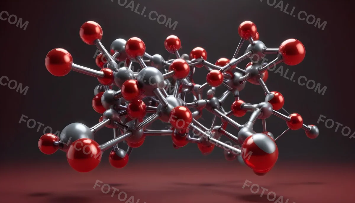A Molecular Structure With Red And Gray Spheres Connected By Rods Floating In A Red And Dark Background 7 9b69