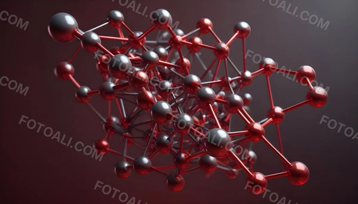 A Molecular Structure With Red And Gray Spheres Connected By Rods Floating In A Red And Dark Background 8 6b24