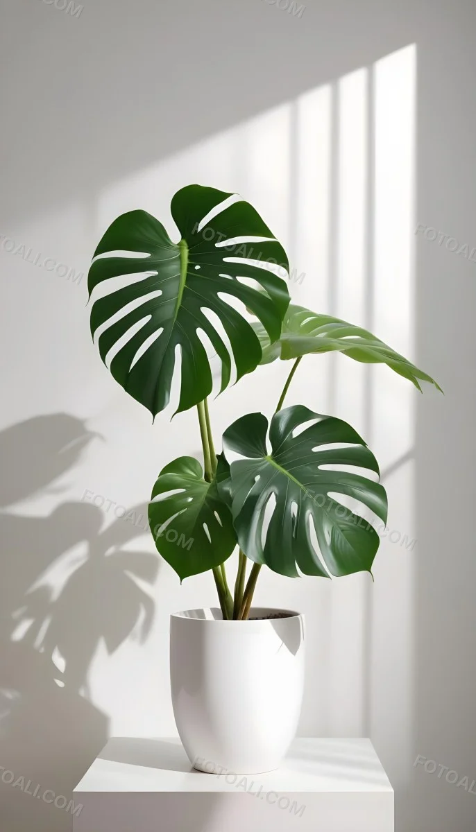 A Monstera Leaf In A White Vase The Background Is A White Wall With A Shadow 14 61c3