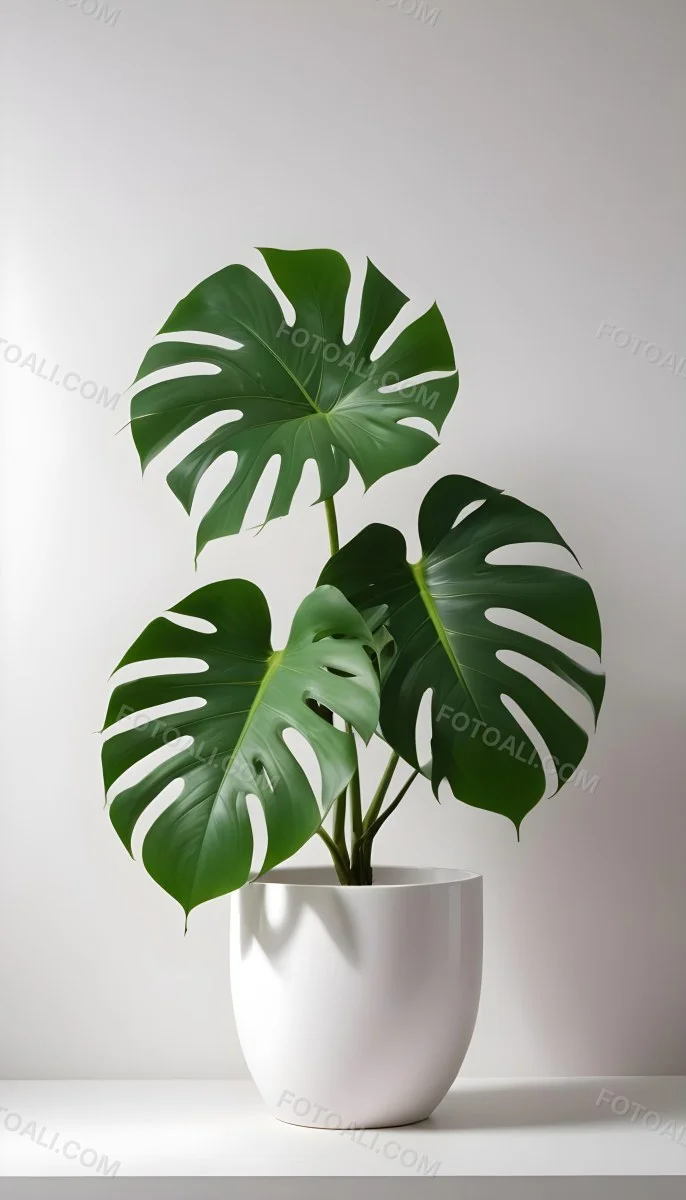 A Monstera Leaf In A White Vase The Background Is A White Wall With A Shadow 9 6eb7