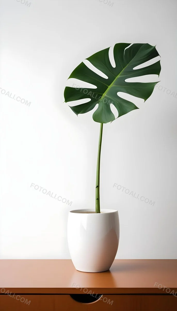 A Monstera Leaf In A White Vase White Background 14 A3ab