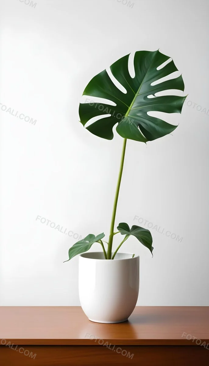 A Monstera Leaf In A White Vase White Background 2 1f4a