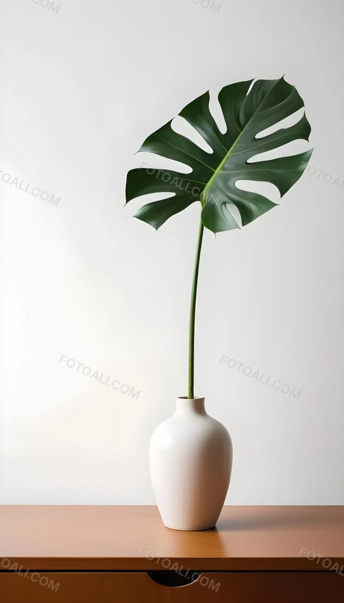 A Monstera Leaf In A White Vase White Background 29 D004