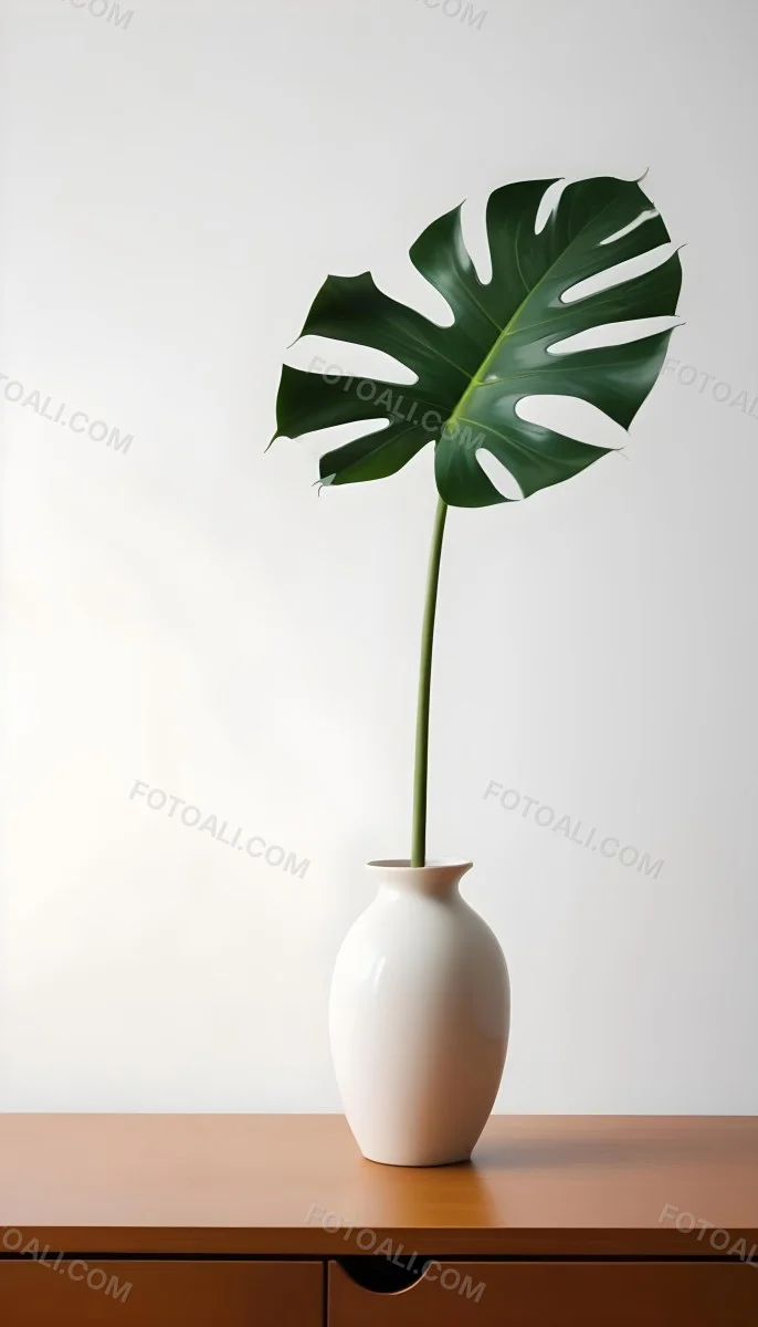 A Monstera Leaf In A White Vase White Background 32 45a2
