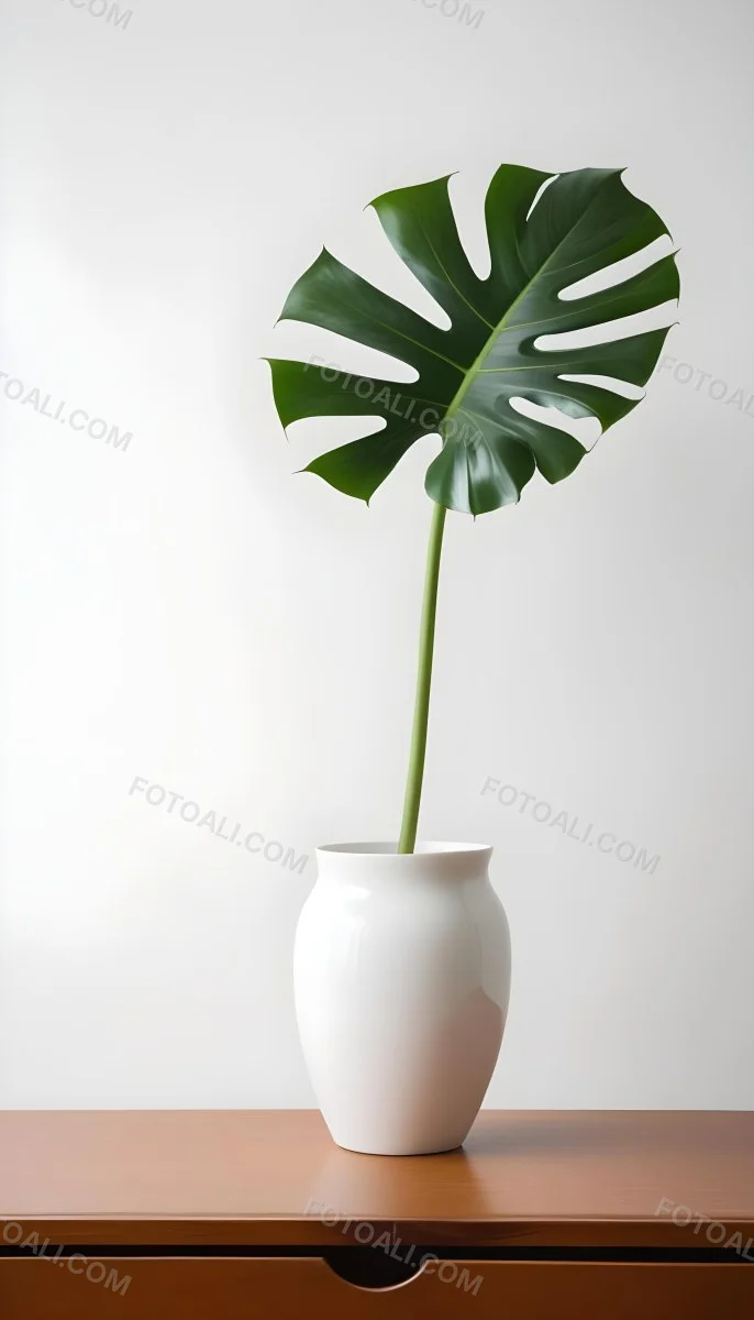 A Monstera Leaf In A White Vase White Background 44 C9ba
