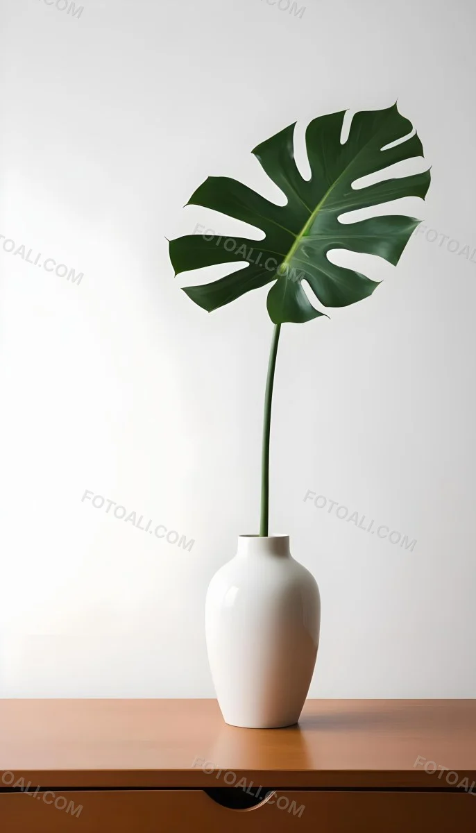 A Monstera Leaf In A White Vase White Background 51 718c