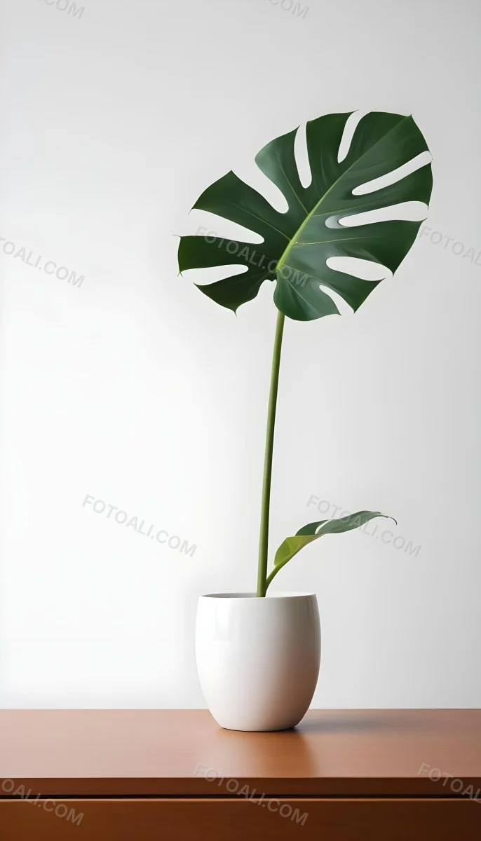 A Monstera Leaf In A White Vase White Background 64 Afd6