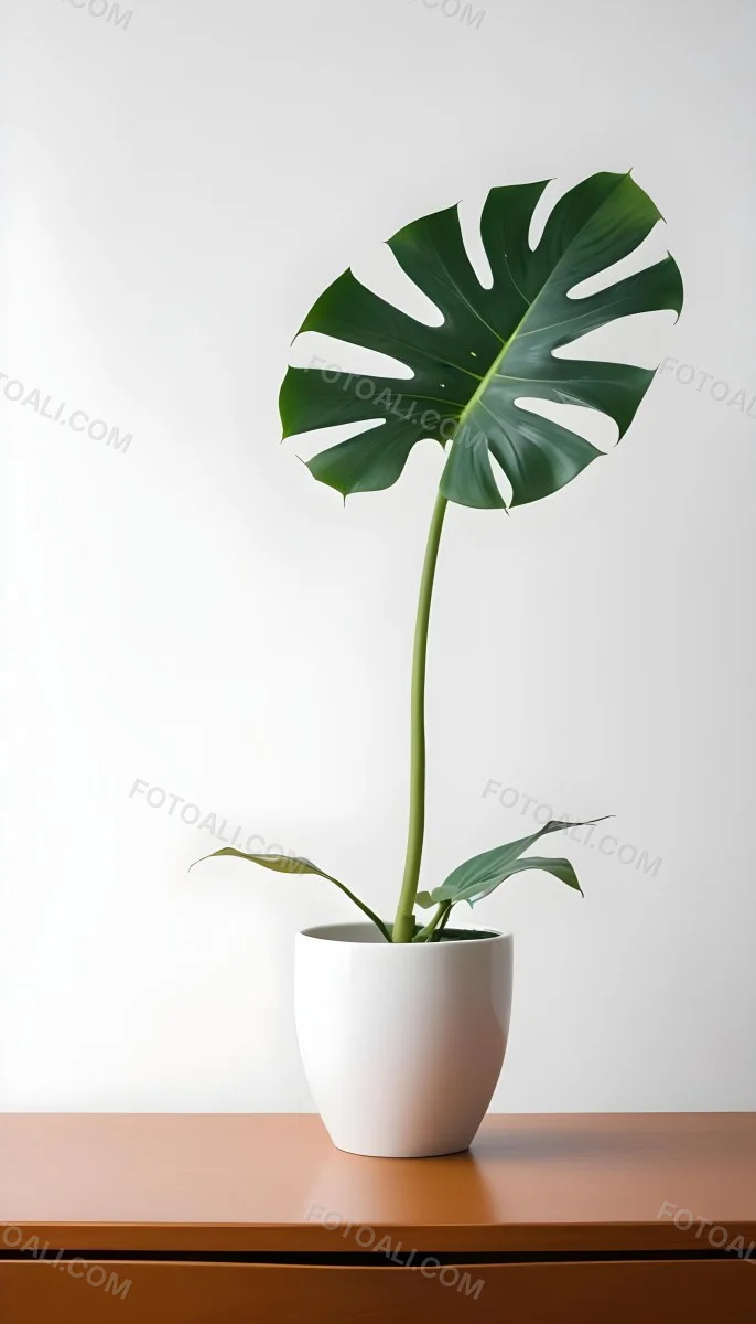 A Monstera Leaf In A White Vase White Background 65 Cd95