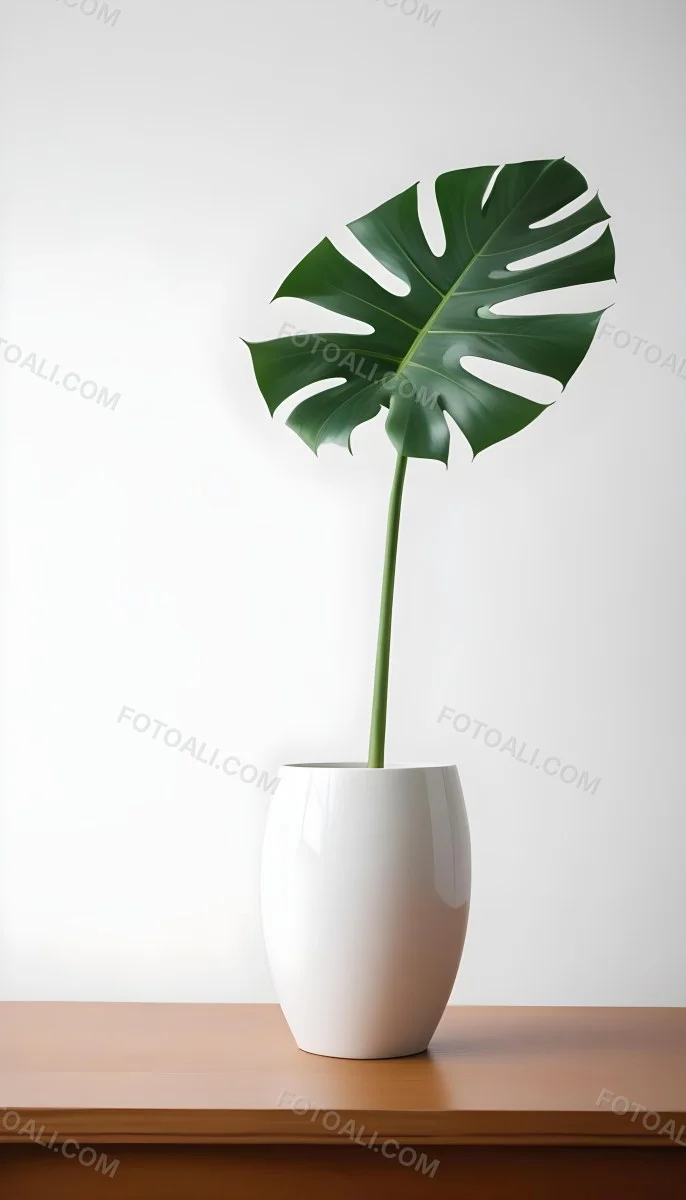 A Monstera Leaf In A White Vase White Background 68 F1f9