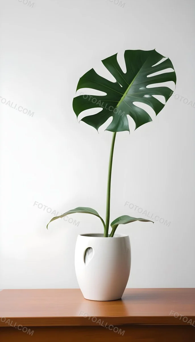 A Monstera Leaf In A White Vase White Background 7 832a